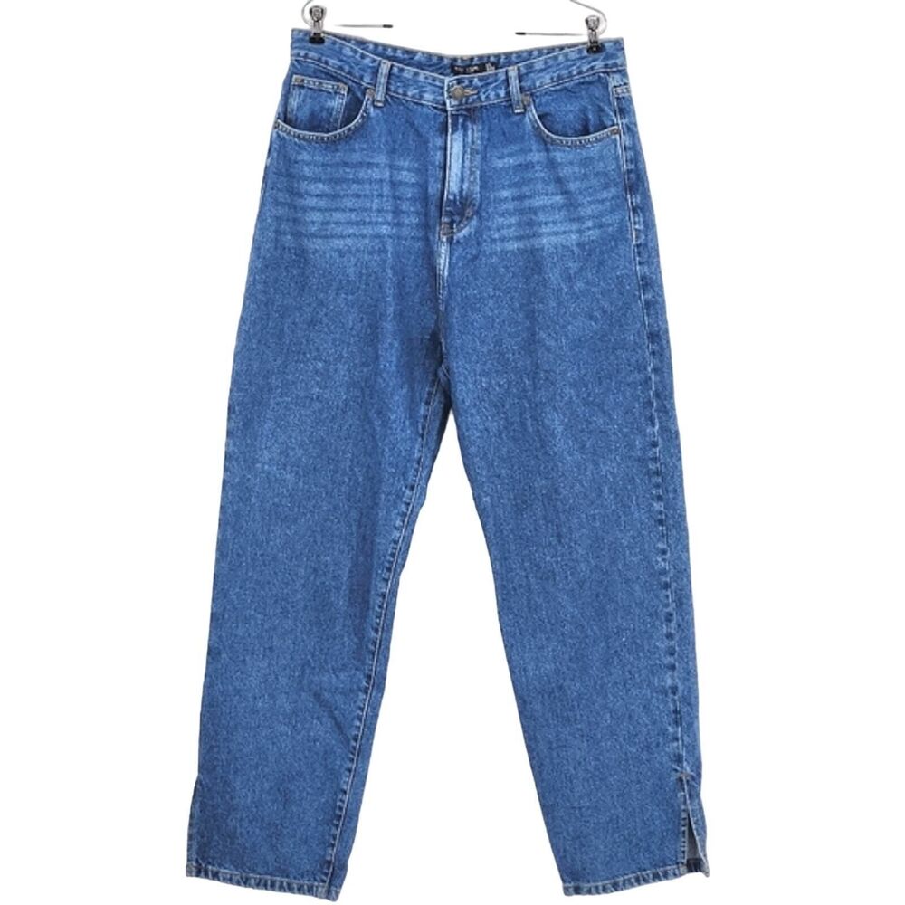 Nasty Gal Organic Denim Split Hem Straight Leg Jeans Womens Size 12 Mid Blue